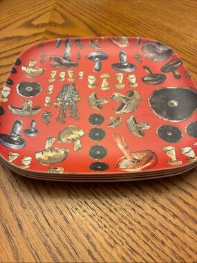 Terrain Anthropologie Mushroom Melamine 8" Square Plates Set of 4 Cottagecore⁠